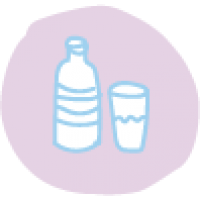 Flasche und Glas als gezeichnetes Icon Flüssigkeitsbedarf als Ernährungstipp für Schwangere